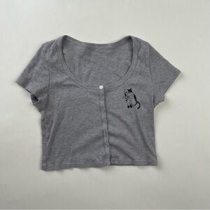American Apparel Light Gray Knit Top with cat